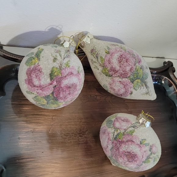 Vintage Sugar Frosted Christmas Ornaments, set of 3 - Picture 3 of 4